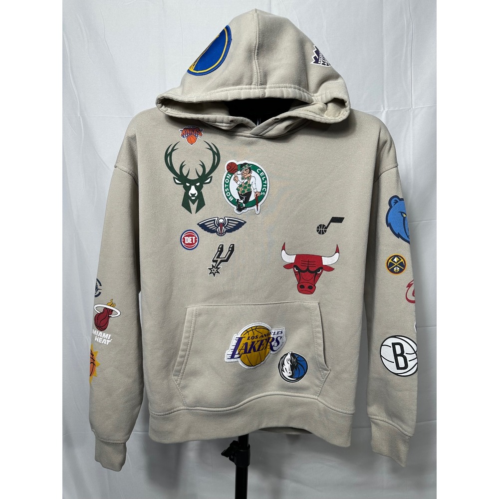 Ultra Game NBA All Over Team Logo Hoodie Tan Kids XS Basketball Pullover Fleece